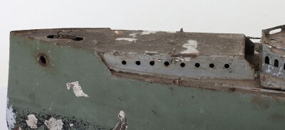 A large clockwork tinplate four funnel boat, probably German circa 1910 - 4