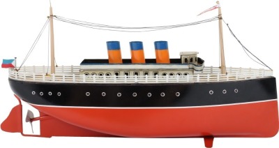 A Bing clockwork tinplate three funnel Ocean liner, German 1920s