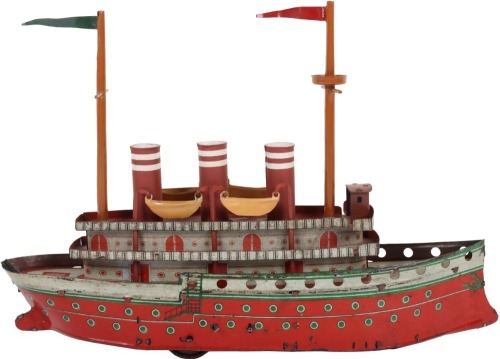 A Orobr 207 clockwork tinplate three funnel Ocean liner, 1920s