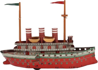A Orobr 207 clockwork tinplate three funnel Ocean liner, 1920s