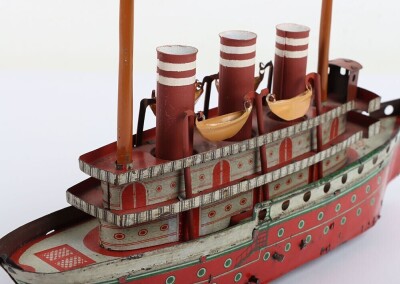 A Orobr 207 clockwork tinplate three funnel Ocean liner, 1920s - 4