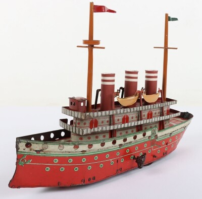 A Orobr 207 clockwork tinplate three funnel Ocean liner, 1920s - 6