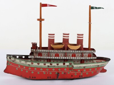 A Orobr 207 clockwork tinplate three funnel Ocean liner, 1920s - 7
