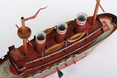 A Orobr 207 clockwork tinplate three funnel Ocean liner, 1920s - 9