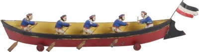 Interesting hand painted tinplate rowing boat floor toy, German circa 1900