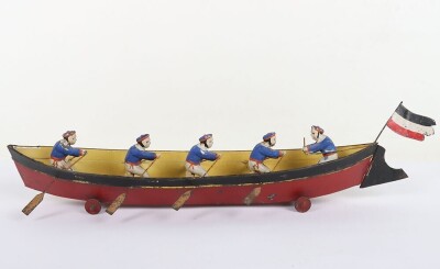 Interesting hand painted tinplate rowing boat floor toy, German circa 1900 - 3