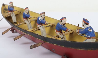Interesting hand painted tinplate rowing boat floor toy, German circa 1900 - 4