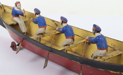 Interesting hand painted tinplate rowing boat floor toy, German circa 1900 - 6