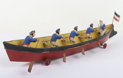 Interesting hand painted tinplate rowing boat floor toy, German circa 1900 - 7