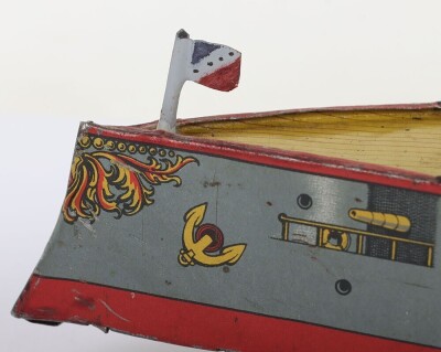 A Mohr & Krausz lithographed tinplate clockwork Gunship &lsquo;Mars&rsquo; floor toy, German circa 1910 - 4