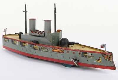 A Mohr & Krausz lithographed tinplate clockwork Gunship &lsquo;Mars&rsquo; floor toy, German circa 1910 - 9