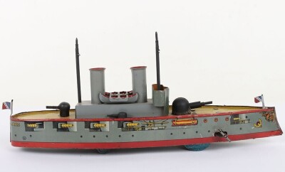 A Mohr & Krausz lithographed tinplate clockwork Gunship &lsquo;Mars&rsquo; floor toy, German circa 1910 - 10