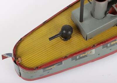 A Mohr & Krausz lithographed tinplate clockwork Gunship &lsquo;Mars&rsquo; floor toy, German circa 1910 - 11