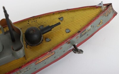 A Mohr & Krausz lithographed tinplate clockwork Gunship &lsquo;Mars&rsquo; floor toy, German circa 1910 - 12