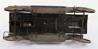 Carette tinplate clockwork Limousine, German circa 1909, finished in grey and black with cream lining and red window frames, roof with roof rack and running boards, hinged doors to rear, with glass windows, tinplate driver on padded style bench seat, two - 10