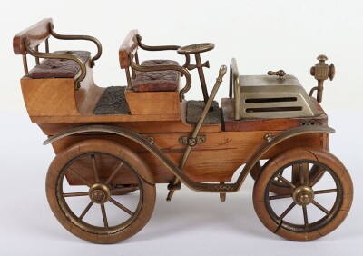 A cast metal and wooden De Dion four seat motor car smokers companion, circa 1905 - 4