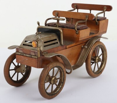 A cast metal and wooden De Dion four seat motor car smokers companion, circa 1905 - 5