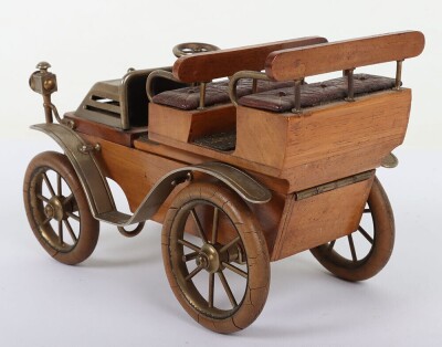 A cast metal and wooden De Dion four seat motor car smokers companion, circa 1905 - 7