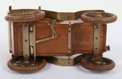A cast metal and wooden De Dion four seat motor car smokers companion, circa 1905 - 10