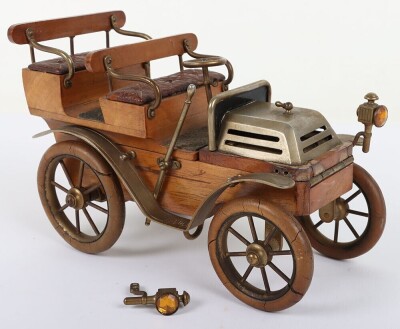 A cast metal and wooden De Dion four seat motor car smokers companion, circa 1905 - 13