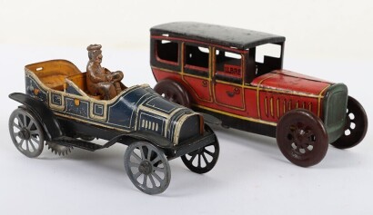 Small tinplate clockwork Taxi and open tourer, 1910/20s