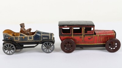 Small tinplate clockwork Taxi and open tourer, 1910/20s - 2