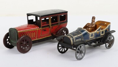 Small tinplate clockwork Taxi and open tourer, 1910/20s - 3