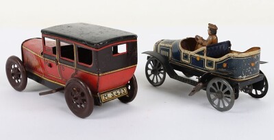Small tinplate clockwork Taxi and open tourer, 1910/20s - 6