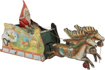 Ferdinand Strauss tinplate clockwork Santee Claus toy, American circa 1925