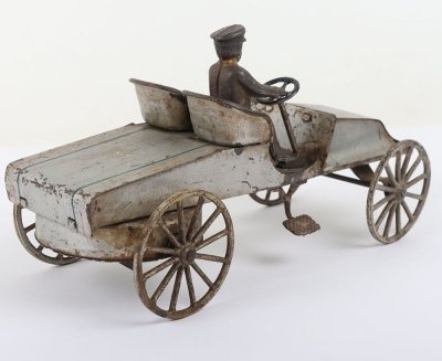 Interesting tinplate clockwork two-seater Racer with cast iron driver, probably American circa 1905 - 3