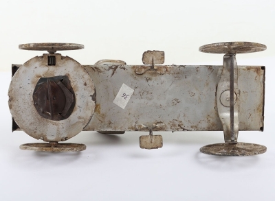 Interesting tinplate clockwork two-seater Racer with cast iron driver, probably American circa 1905 - 5