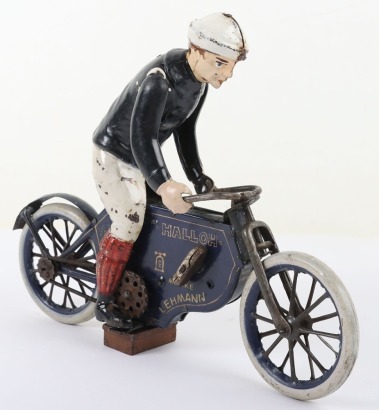 Lehmann 683 tinplate clockwork Motorcyclist HALLOH, German 1920's