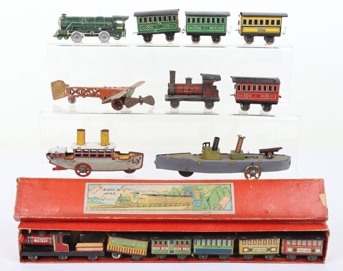 Trains and Ships tinplate Penny Toys