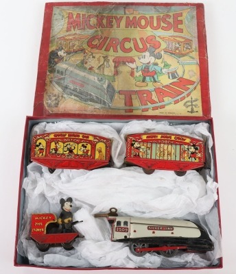Boxed Wells Brimtoy tinplate Mickey Mouse Stoker Circus Train, 1930s