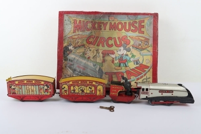 Boxed Wells Brimtoy tinplate Mickey Mouse Stoker Circus Train, 1930s - 2