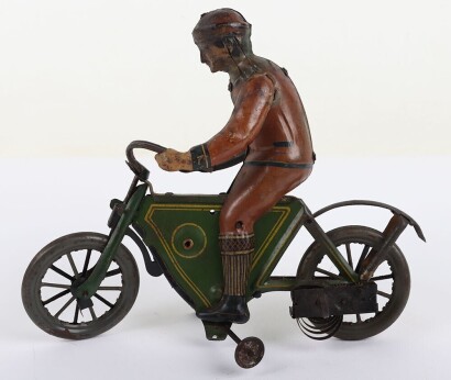 Fischer (Germany) Tinplate Clockwork Motorcyclist bell ringer version, circa 1910