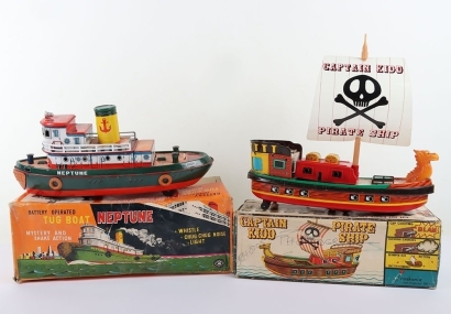 A Masudaya Modern Toys (Japan) Tinplate battery-operated Tug Boat Neptune