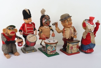 Five Japanese Battery Operated Tinplate Novelty Toys