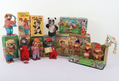 Eight Japanese Mechanical Clockwork Boxed Tinplate Toys