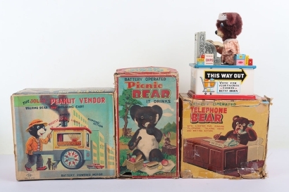 Four Japanese Bear Novelty Tinplate Battery Operated Toys