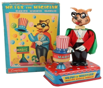 A Yonezawa Cragstan Japan Mr Fox the Magician Tinplate Toy