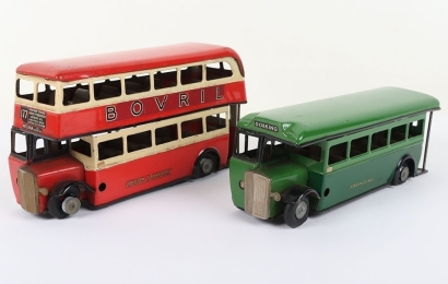 Two Tri-ang Minic Tinplate Clockwork Buses