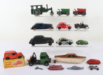 Nine Tri-ang Minic Clockwork Vehicles