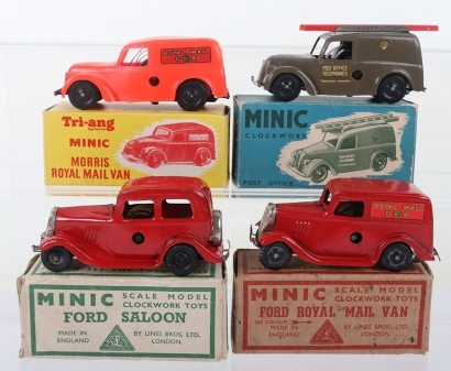 Tri-ang Minic clockwork boxed Ford Saloon and vans