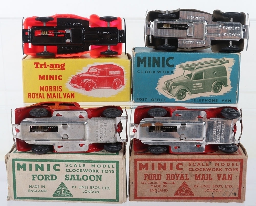 Triang R449 Clockwork Tri-ang Minic clockwork boxed Ford Saloon and vans