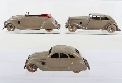 Three Tri-ang Minic pre-war motor cars