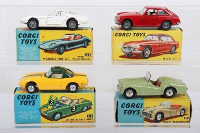Vintage Corgi Toys four boxed Sports cars