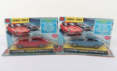 Two Vintage Corgi Toys 335 4.2 Litre Jaguar &lsquo;E&rsquo; Types 2+2