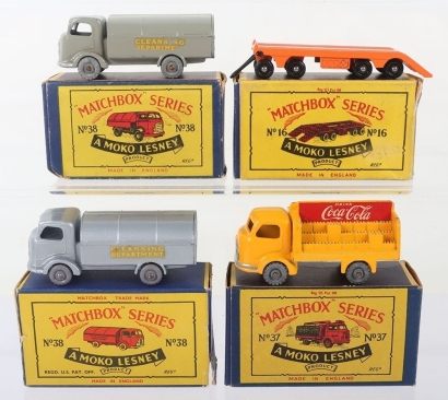Four Boxed Matchbox Moko Lesney Models, including 38a Karrier Refuse collector, grey brown body