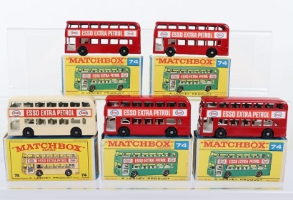 Five Matchbox Lesney Regular Wheel 74b Daimler Buses Esso Extra Petrol